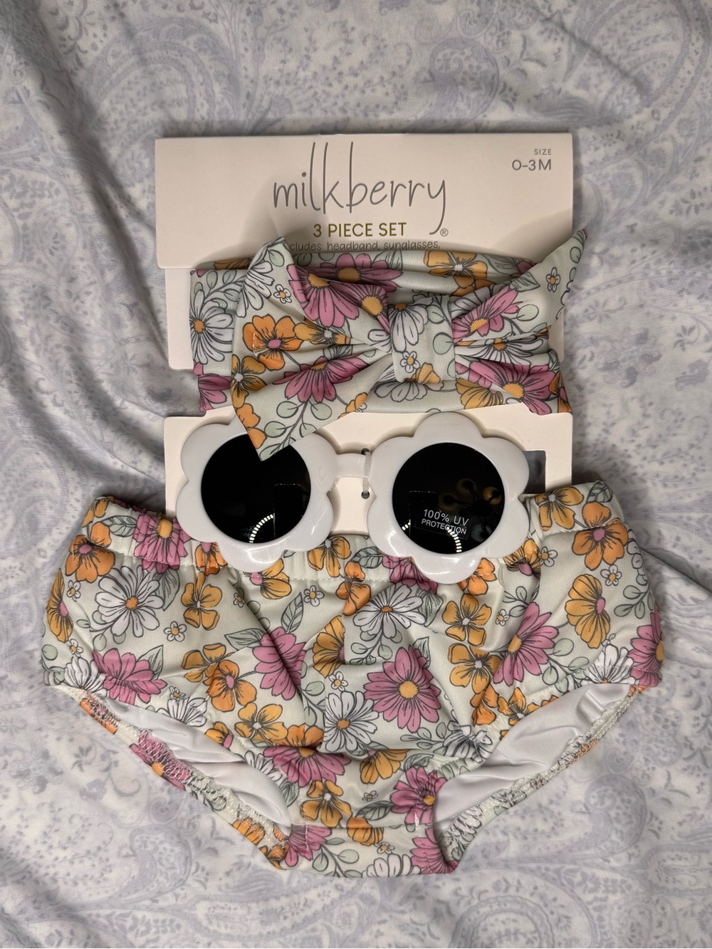 Milkberry Floral Baby Sunglasses, Headband, Diaper Cover Set